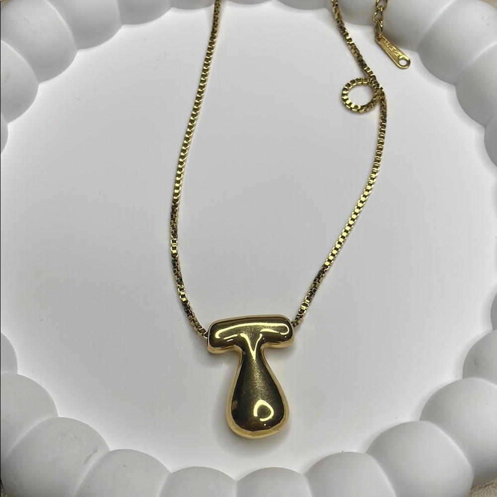 Bubble Letter T Gold Necklace